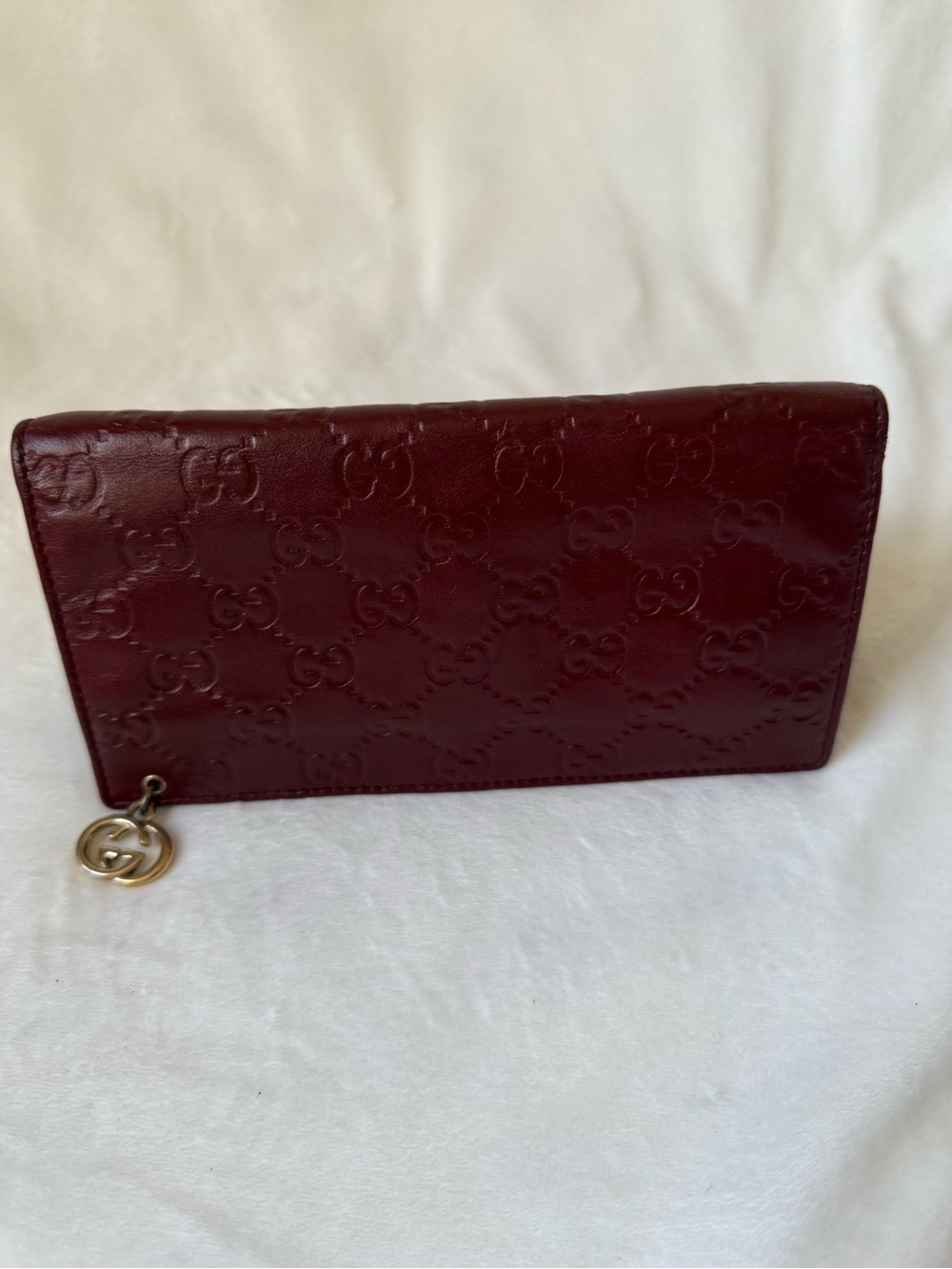 Pre-Owned GUCCI GG Shima Line Wallet Flap Long Leather in Red